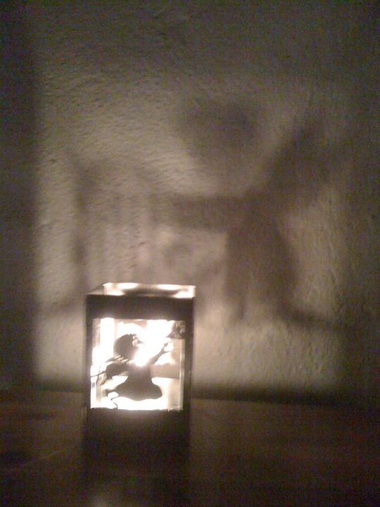 Tischlämpchen mit Engel Stahl schwarz verzinkt